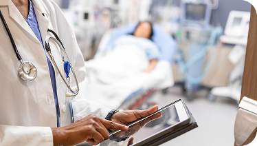 Clinician using healthcare software at the point of care